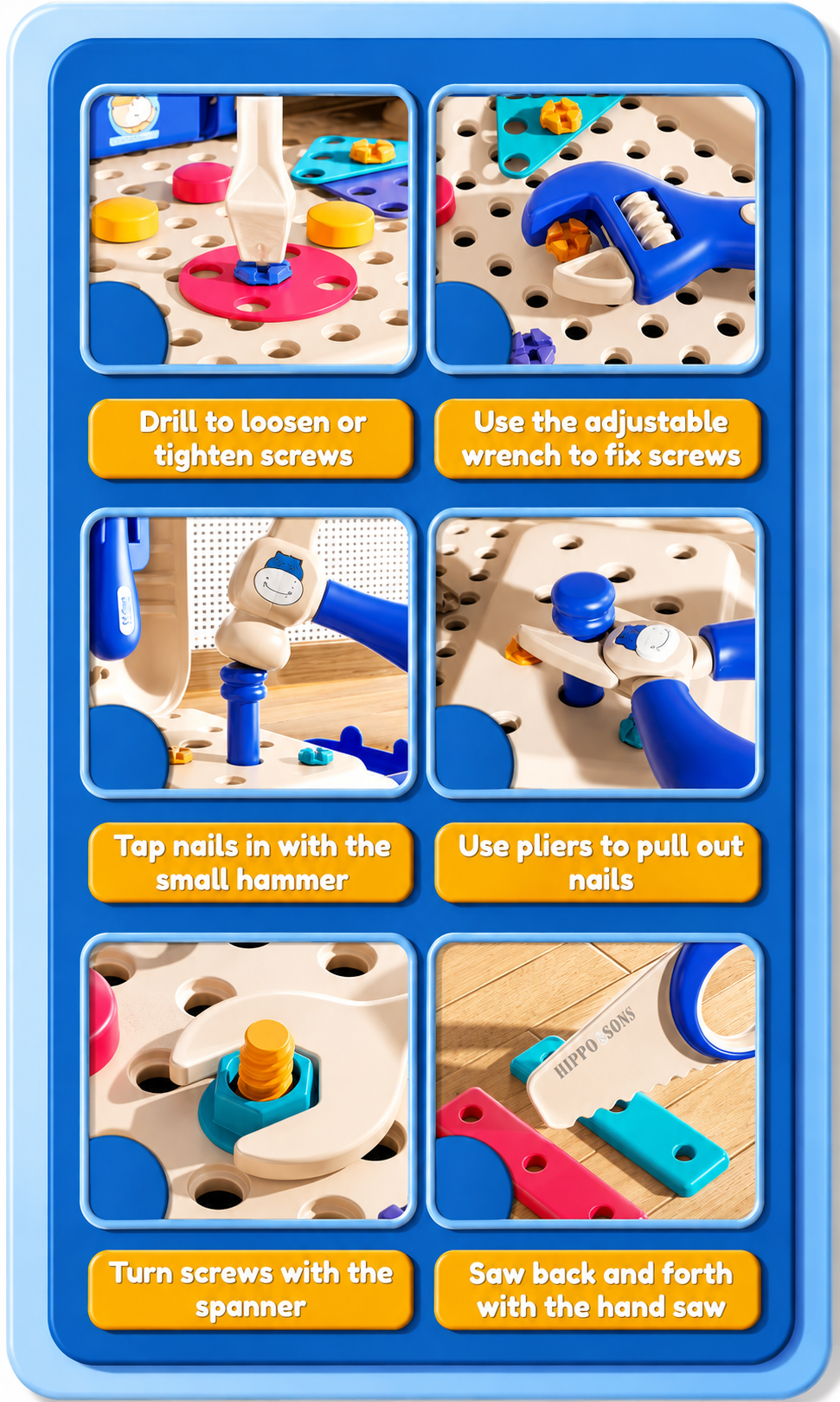 Hippo All-in-one Tool Hub DIY Montessori Tool Box Set